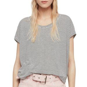 EUC Allsaints Brea Stripe Cropped T-Shirt in Chalk/Ink Blue Medium